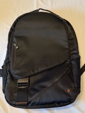 HP Black Men's Laptop Backpack with Orange Accent Stitching